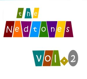 front album cover says "the Nedtones Vol.2" with each letter in a diferent colored slanted rectangle box. background is white and letters are white.