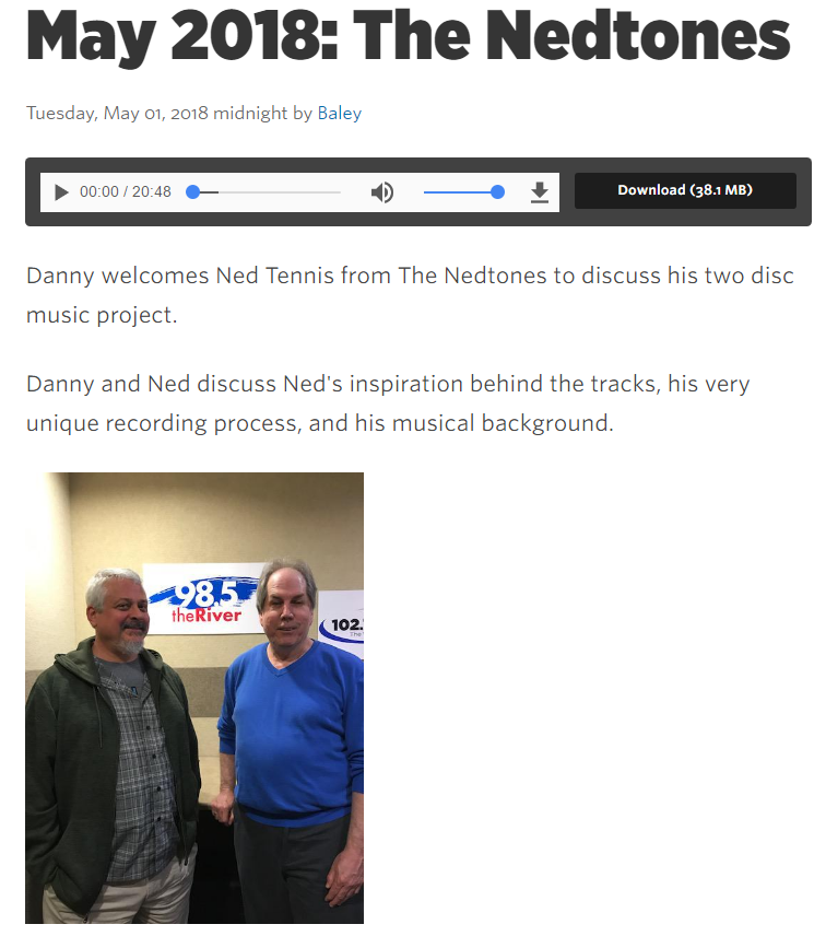 a photograph of musician songwriter Ned Tennis and Broadcaster Danny Wayne at 985 the River for the Home Brewed Music podcast May 2018