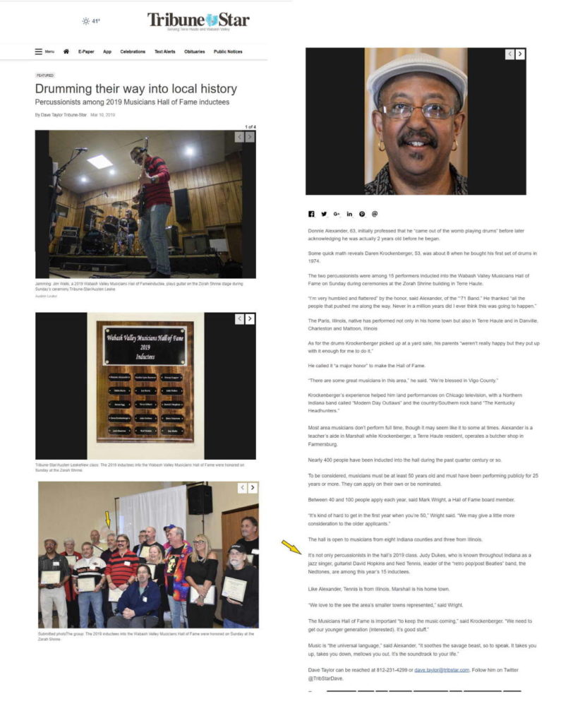 Tribune-Star article on the 2019 Wabash Valley Musicians Hall of Fame inductees.